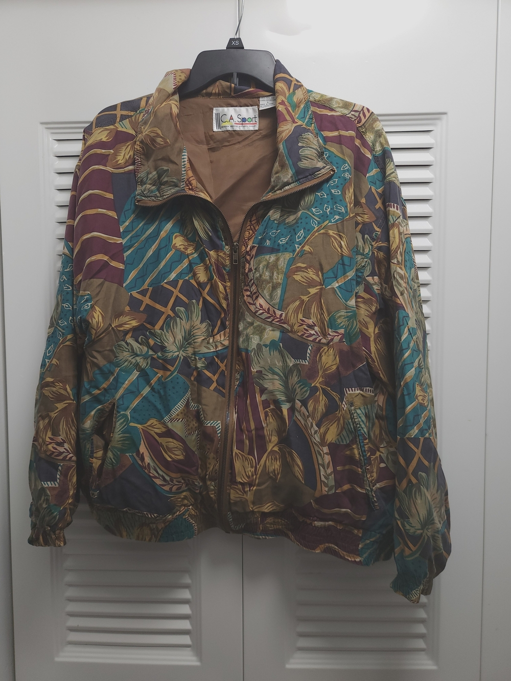 Vintage C.A. Sport 100% Silk Windbreaker Jacket Women's Large L Abstract Tropica
